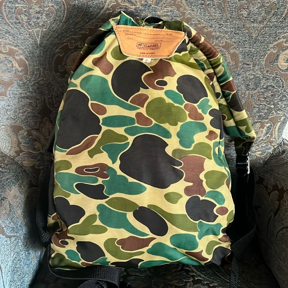 Vintage Camo Backpack Camel Cigarettes Camouflage Backpack Hiking School Bag